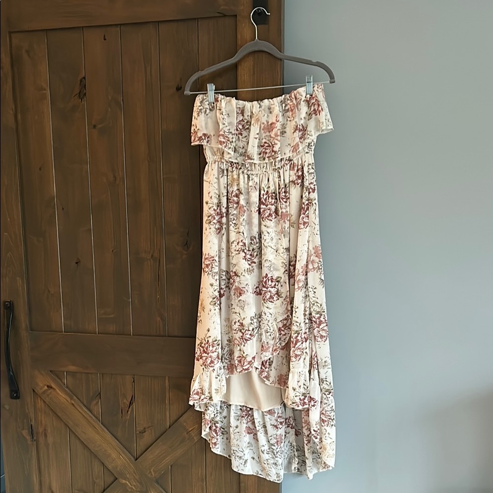 Floral chiffon Strapless Dress | Size S